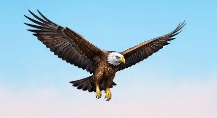 Obraz premium Majestic Eagle Soaring High in the Sky with Wings Spread Wide.