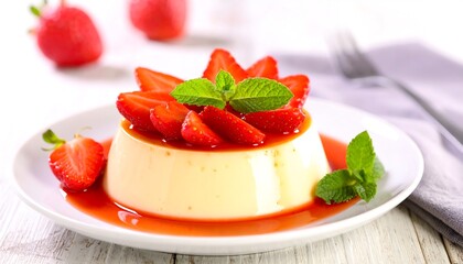 Creamy dessert topped with fresh strawberries