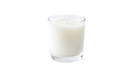 Elegant white candle in clear glass holder isolated on transparent background for cozy home decor ambiance