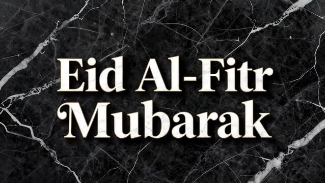 A video greeting card with Eid Al-Fitr Mubarak message on a marble background