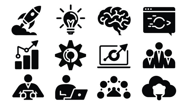 Modern startup business silhouette logo icons set for creative projects and professional use