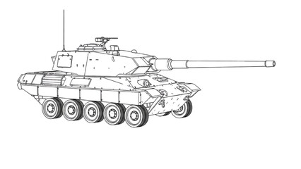 Detailed vehicle autocad blueprint of a tank's technical drawing from a side view showcasing its mechanical components and design © Stock Image Paradise