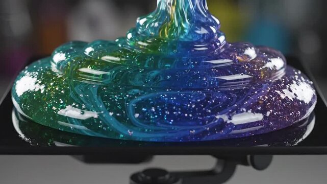 Rainbow Gelatinous Slime Jiggles on Display Stand