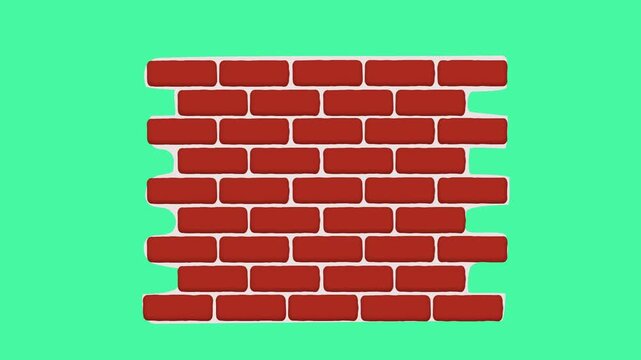 rows of bricks that quickly build a wall, animation on transparent background