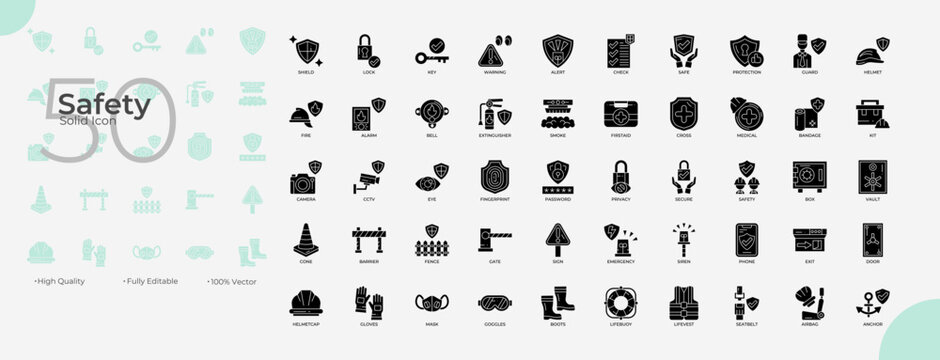 Safety Solid Editable Icons set