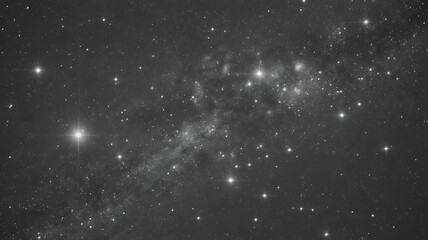 Fototapeta premium Expansive View of the Milky Way Galaxy, Black and White Night Sky Featuring Densely Packed Stars and Nebulous Cosmic Dust.