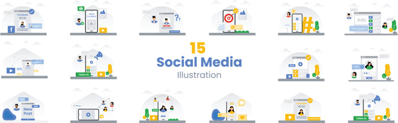 Naklejka premium Social Media Illustration Collection Set