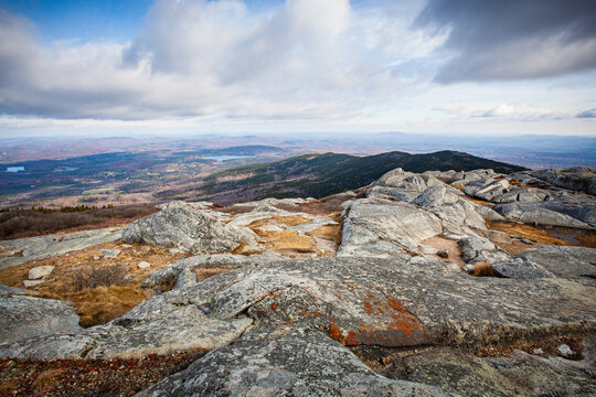 October view atop Mount Monadnock, showing mountains, rocks, and