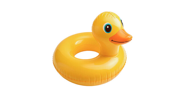 Bright yellow rubber duck isolated on transparent background cut out