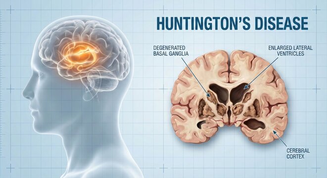 Huntingtons Disease Brain Illustration, Neurological Disorder Concept.