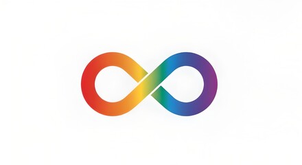 Vibrant rainbow infinity symbol on white, representing neurodiversity, autism acceptance, endless possibilities, and the beautiful spectrum of human diversity