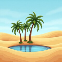 Lush palm oasis thriving in arid desert landscape