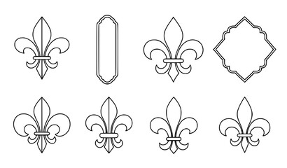 Fleur de Lis Outline Icon Set Royal Lily Heraldic Line Art Vector Collection Transparent © MdYeasin