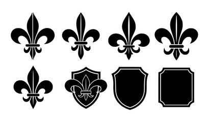 Fleur de Lis Heraldic Symbol Icon Set Royal Lily Silhouette Vector Collection Transparent Background © MdYeasin