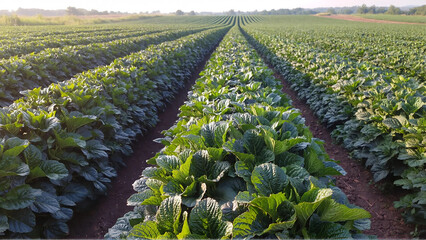 Fototapeta premium Fresh Green Crops Growing on Fertile Farmland