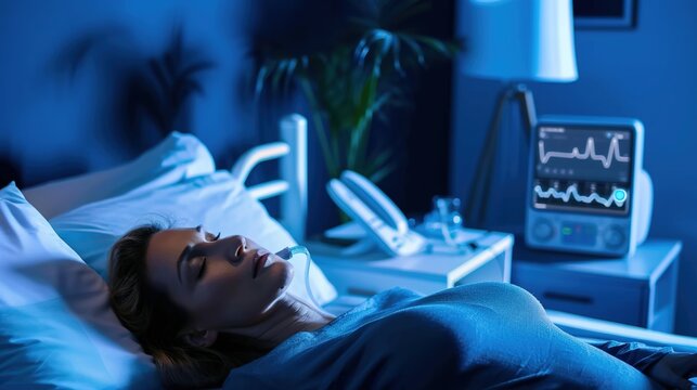 Medical concept illustration of snoring and sleep apnea, a serious sleep disorder characterized by breathing pauses, loud snoring, and disrupted sleep patterns. Visual representation of upper airway o