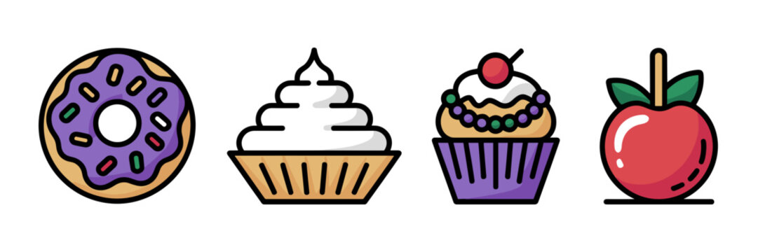 Carnival dessert vector icons &ndash; Ideal for food blogs or menus.