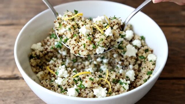 Delicious quinoa salad with feta cheese and lemon zest