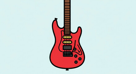 Obraz premium Red electric guitar on light blue background for music and entertainment concepts