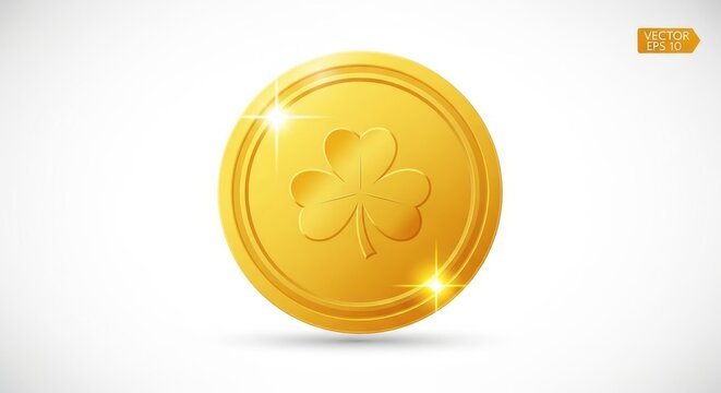 Gold coin with engraved shamrock design