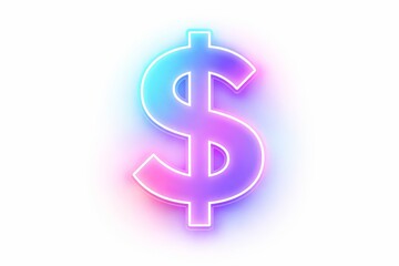 Obraz premium Glowing neon dollar sign with vibrant pink and blue gradient on white background