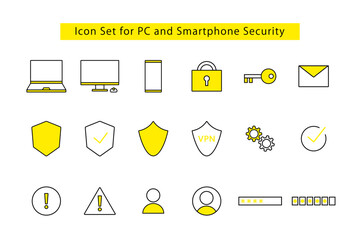 パソコンやスマホのセキュリティーに関するアイコンセット