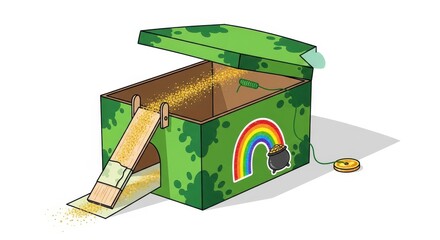 Creative leprechaun trap with rainbow and gold.