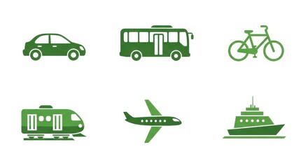 Green icons of various transportation modes.