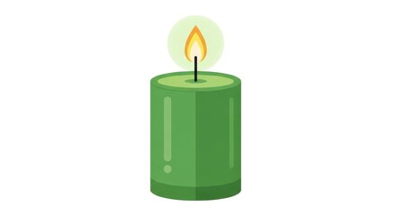 Bright green candle with a glowing flame