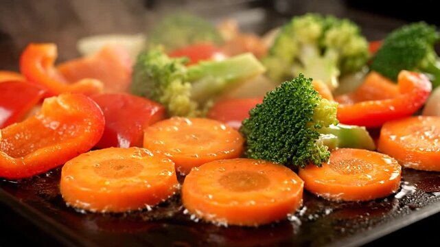 Roasted vegetables on a baking sheet
