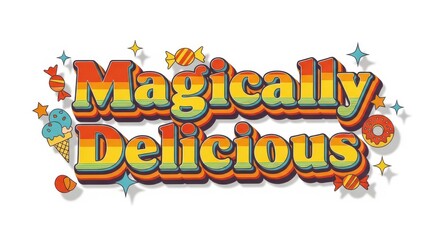 Colorful 'Magically Delicious' candy-themed design.