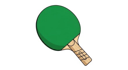 Green table tennis paddle with wooden handle.