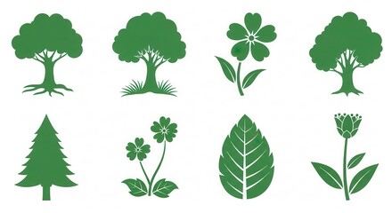 Obraz premium Collection of green nature-inspired plant icons.