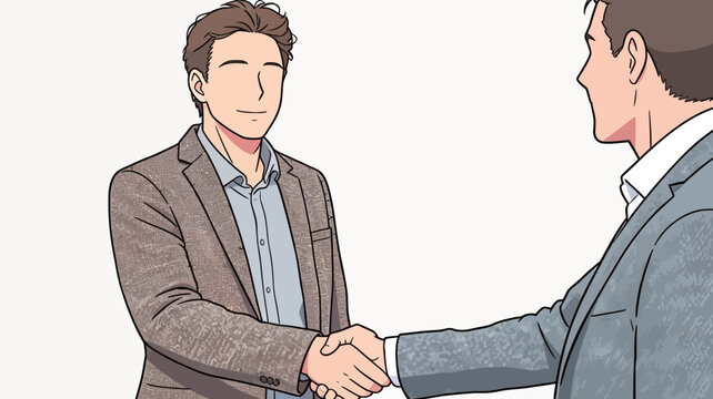 Two men are shaking hands in a well-lit office. They are dressed in suits and appear to be making a connection.