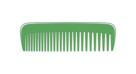 Green plastic comb with wide teeth on white background.