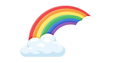Colorful rainbow arc over fluffy clouds.