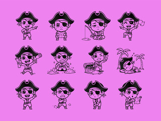 Adorable Pirate Boy Character Collection: Adventure, Treasure & Emotions Vector Set