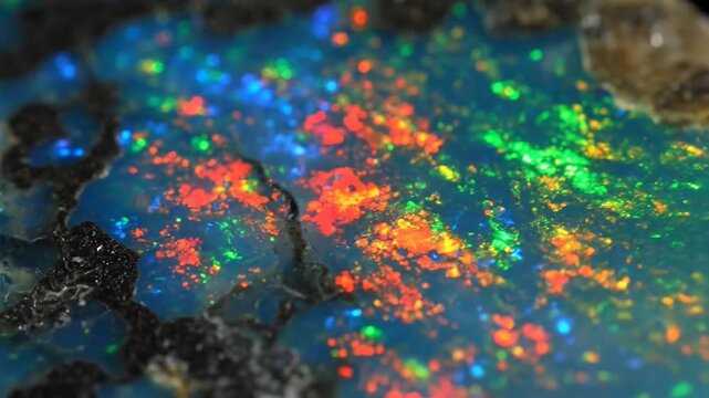 Close-up macro view of a blue opal gemstone