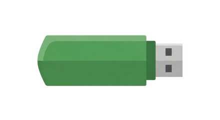 Green USB flash drive on white background.
