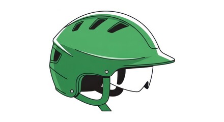 Illustration of a green sports helmet on white background.