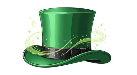 Festive green top hat with magical sparkles.