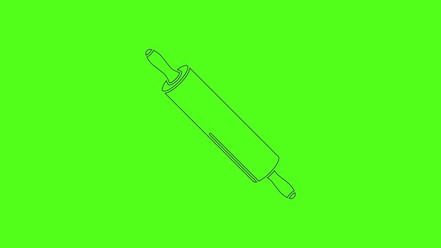 Wooden rolling pin line icon animation on green screen background baking tool vector