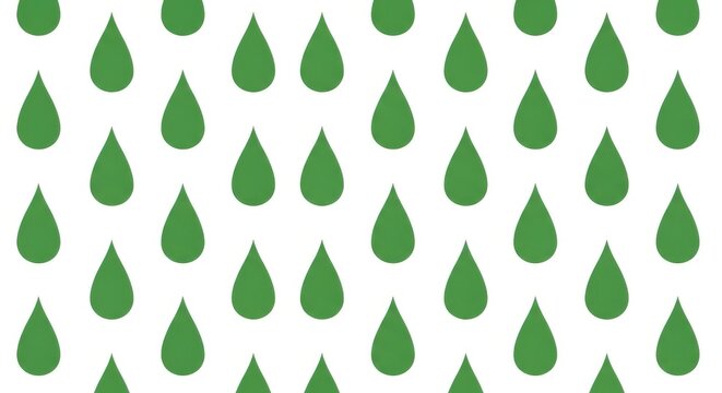 Pattern of green raindrops on white backdrop.