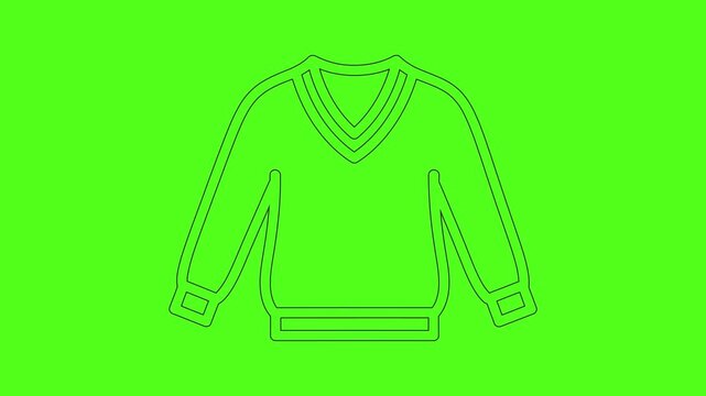 V-neck sweater line icon animation on green screen background clothing vector