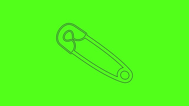 Safety pin line icon animation on green screen background sewing accessory vector