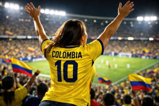Colombia Female Soccer Fan Celebrate in Stadium