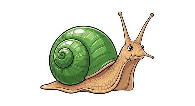 Cartoon snail with a vibrant green shell.
