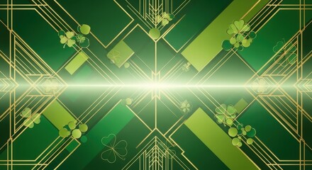 Fototapeta premium Geometric abstract design with clover motifs on green background.
