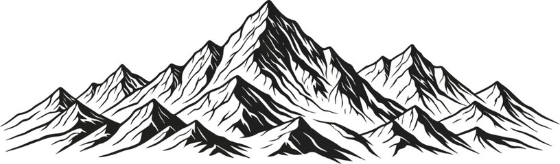 Obraz premium Dramatic black and white illustration of a jagged mountain range