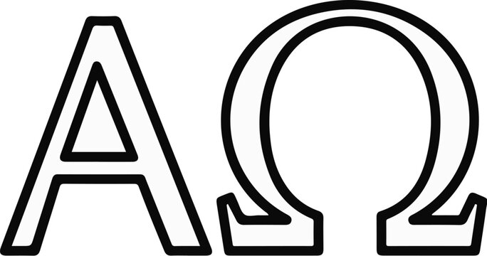 Alpha and Omega symbols in a thick black outline on white
